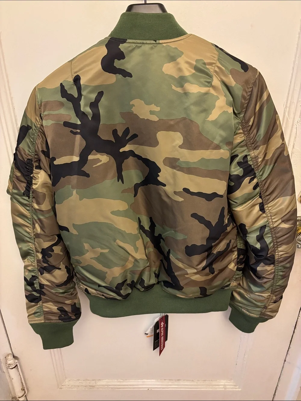 Alpha Industries Camo MA-1 Bomber Jacket with Orange Lining Reversible with poc.